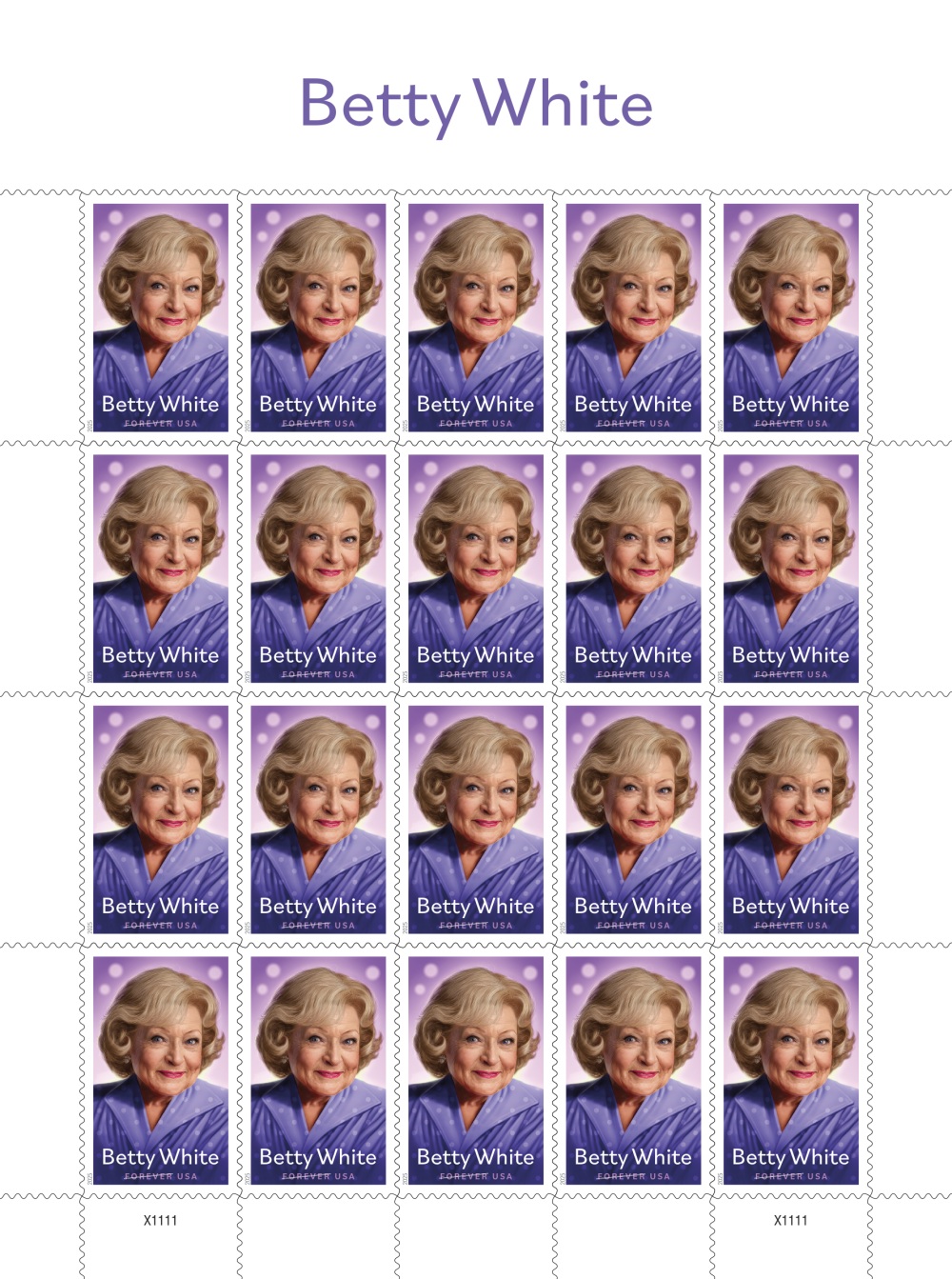 2025 Betty White Stamps 100 pcs - Forever Stamps