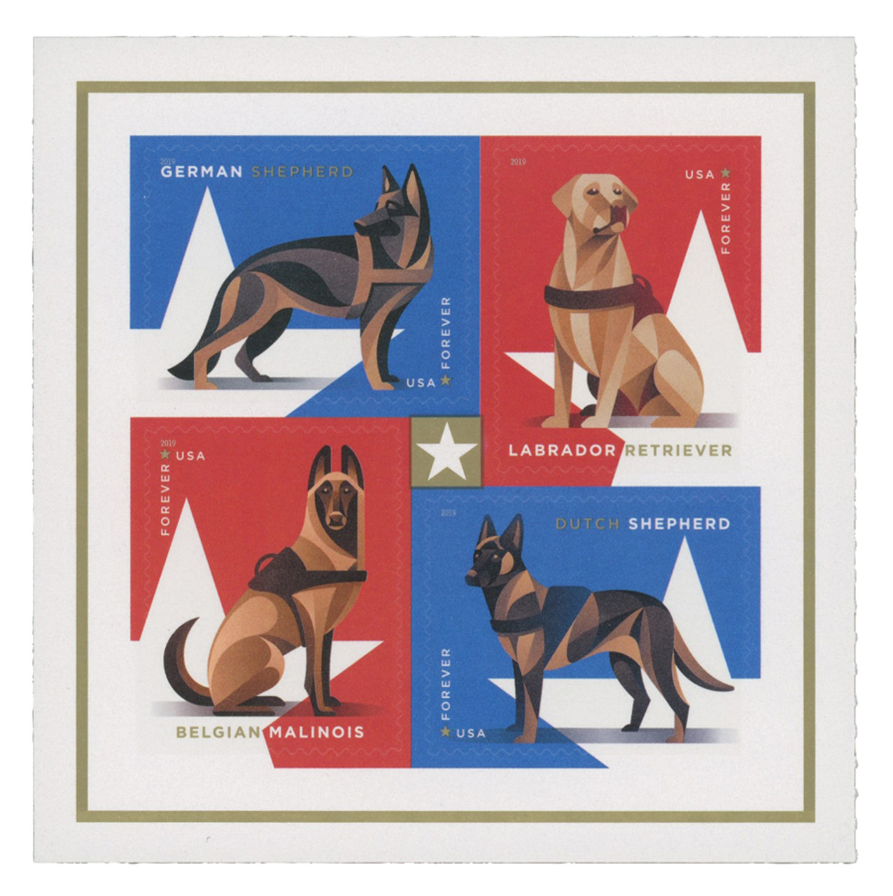 2019 Military Working Dogs Stamps 100 PCS - Forever Stamps