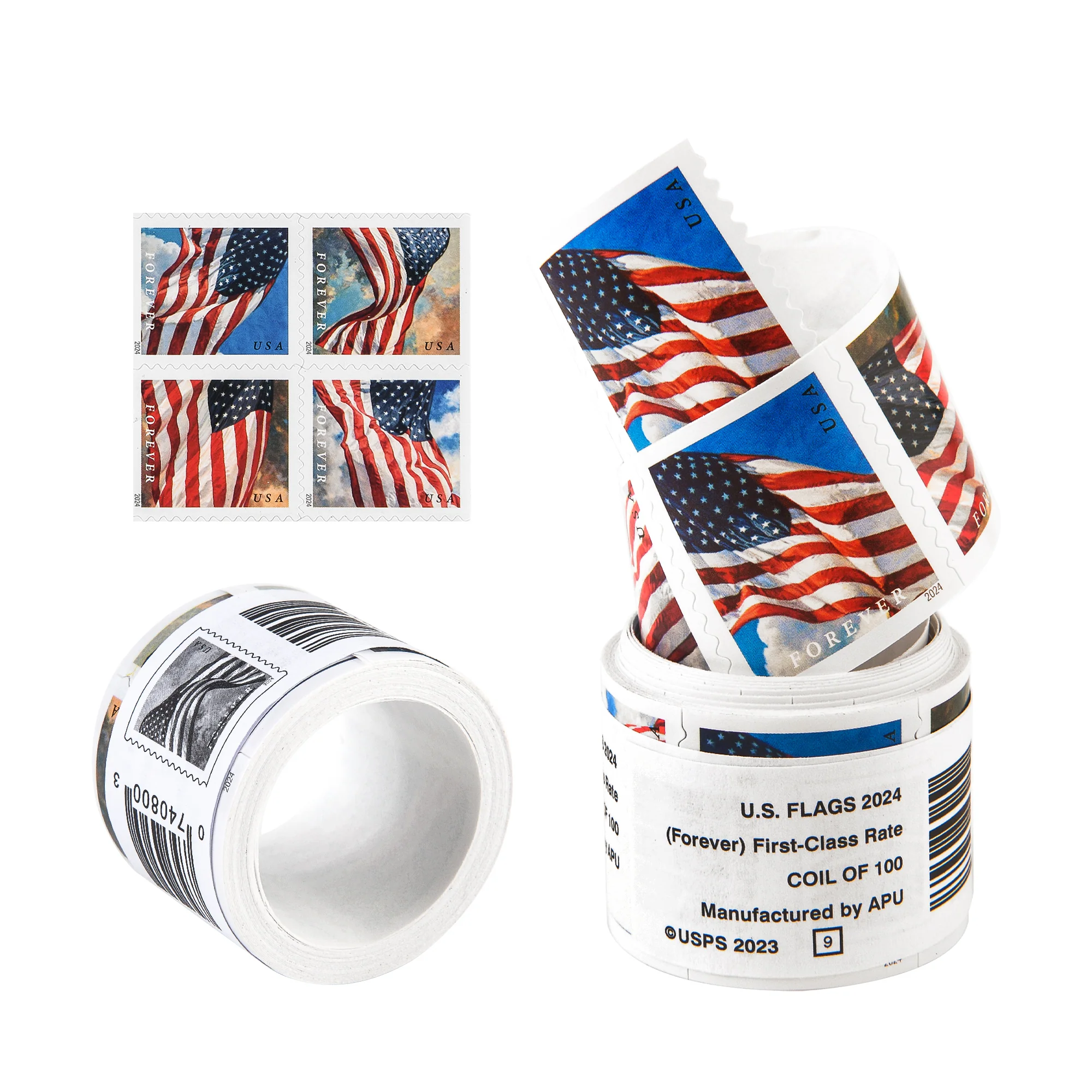 U.S. Flags 2024 Stamps, roll of 100 PCS - Forever Stamps